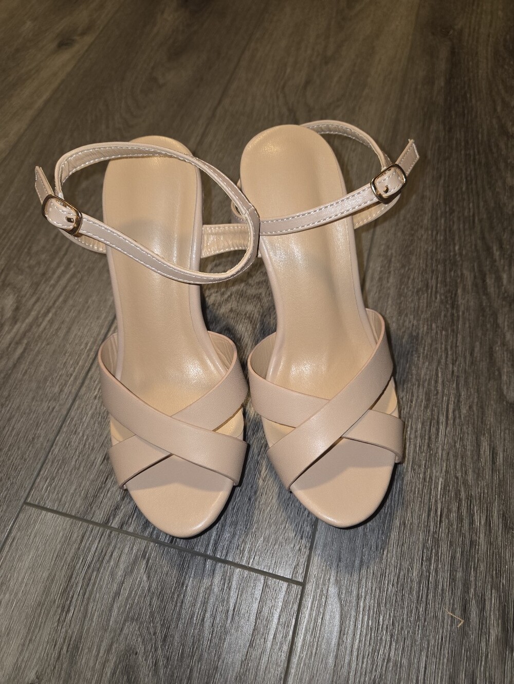New Unbranded Women’s Nude Strappy Ankle Strap Cork Sandals Size 36